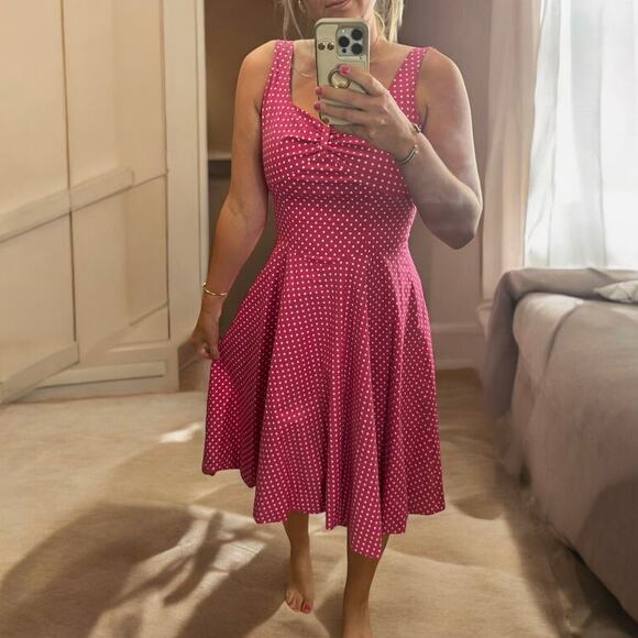 Esperanto Pink White Polka Dot Bubble Hem Dress Size 4 - Picture 6 of 8